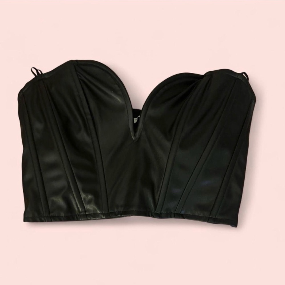 Zara Black Faux Leather Bustier Crop Top